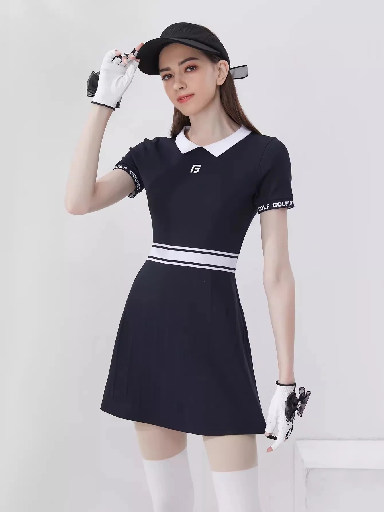 おしゃれ 韓国風 テニスウェア 女性 速乾 プリーツスカ ブルー 黒白 スカート Tシャツ PLシャツ 半袖 ワンピース ゴルフスカート スポーツウェア レディース ゴルフウェア