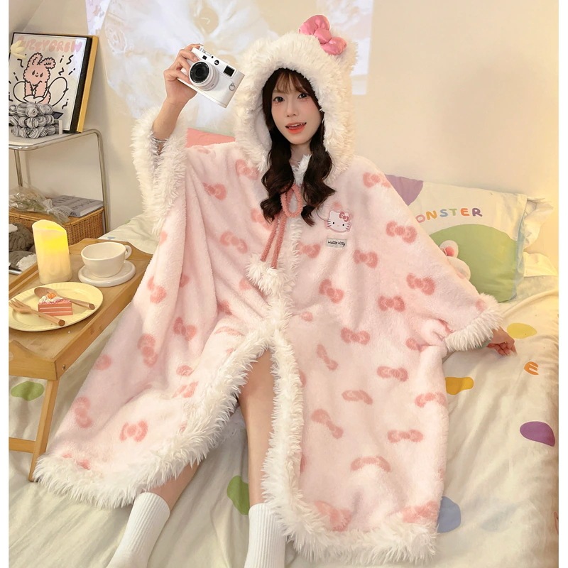 漫画猫ネグリジェレディースとコーラルベルベットかわいいパジャマバスローブ厚みのあるフランネルホーム服セット