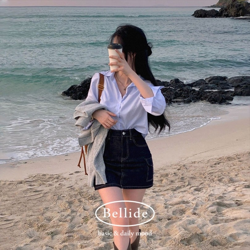 韓国の女性ファッション/ [MADE] ノンフェードデニムカーゴスカート sk1119