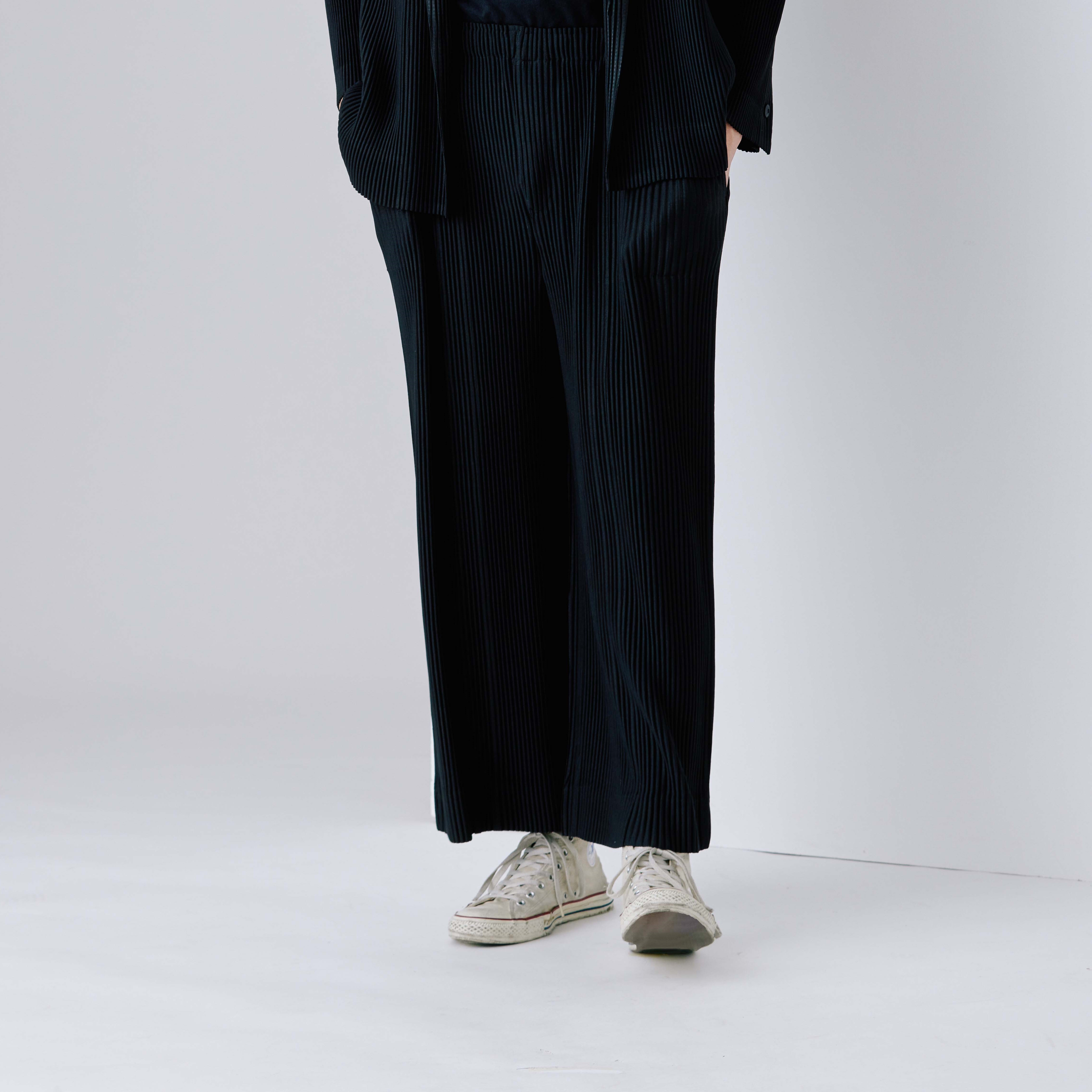 プリッツ ワイド パンツ BLACK ユニセックス プリッツのセット プリーツパンツ プリーツジャケット しわ オムプリーツ プリッツプリッツ