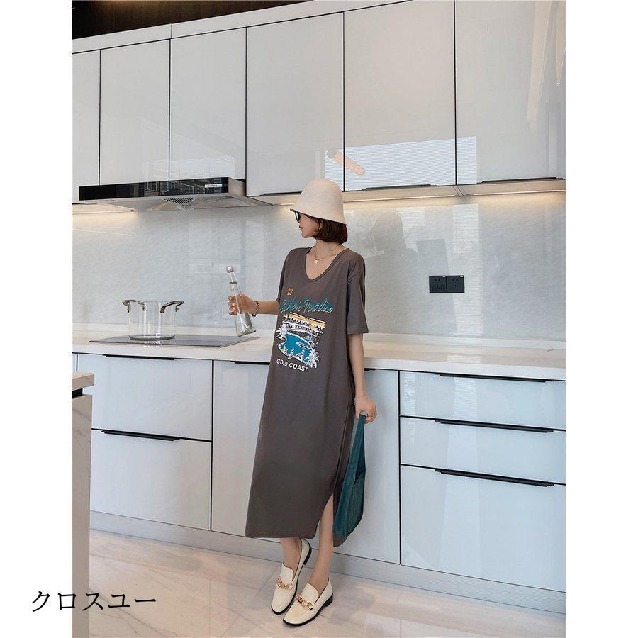 ワンピース ロンT Tシャツワンピース 40代 春夏 半袖 ロング丈 綿 ワンピース レディース 体型カバー 着痩せ 大きいサイズ 韓国風 20代 30代 4,998円