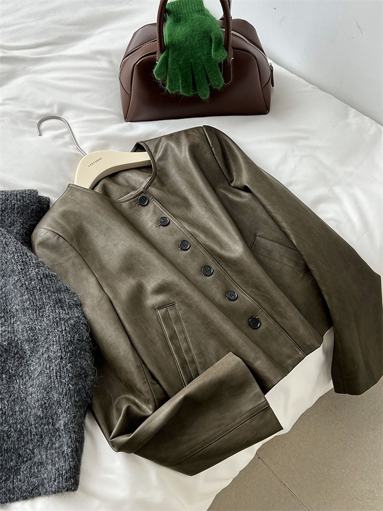 INSスタイル ソフトな手触りの秋ジャケット　レトロモダンなPUレザー