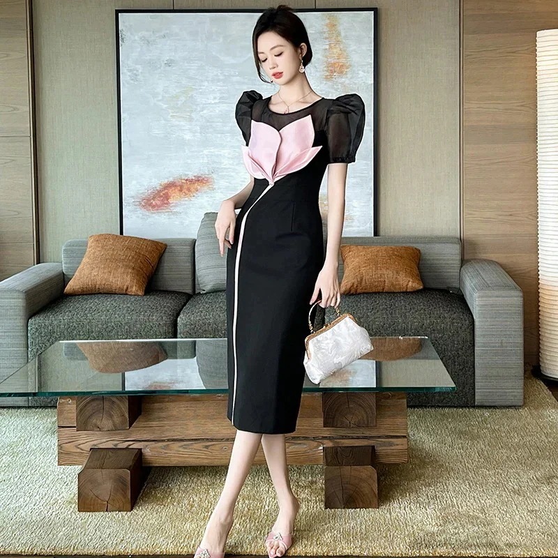 2025夏新品 花びら ドッキングワンピース スリム ドレス パーティー キャバ 大人 同窓会 披露宴 卒業式 結婚式 演奏会 ウェディング 二次会 メガ割