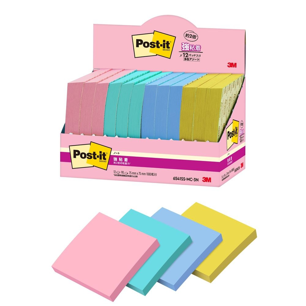 （まとめ買い）ポストイット 強粘着ノートふせん マルチカラー3 75x75mm 90枚x12パッド 増量タイプ 6541SS-MC-3N [x3] 7,399円