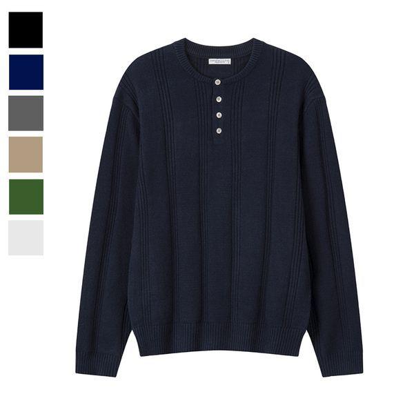 メンズ 秋 コエル ラウンド ヘンリーネック 長袖 ニット AS KNA Q028 ネイビー_P405187405