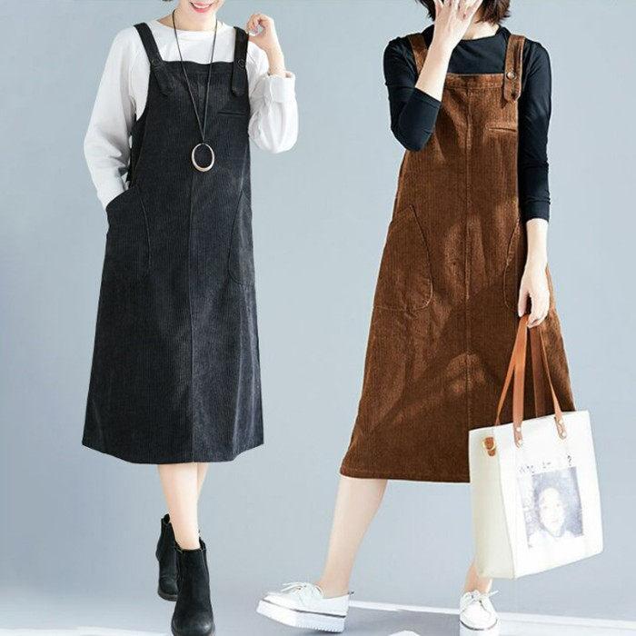 サロペット ジャンパースカート ミディアムサロペット レディース ワンピース 秋冬 コーデュロイ サロペットスカート 痩せる効果 大きいサイズ