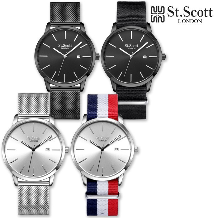 ST.SCOTT LONDON ST5112M Mestorメストールデートストラップ2種メンズ腕時計セットST5112M-BBBブラック
