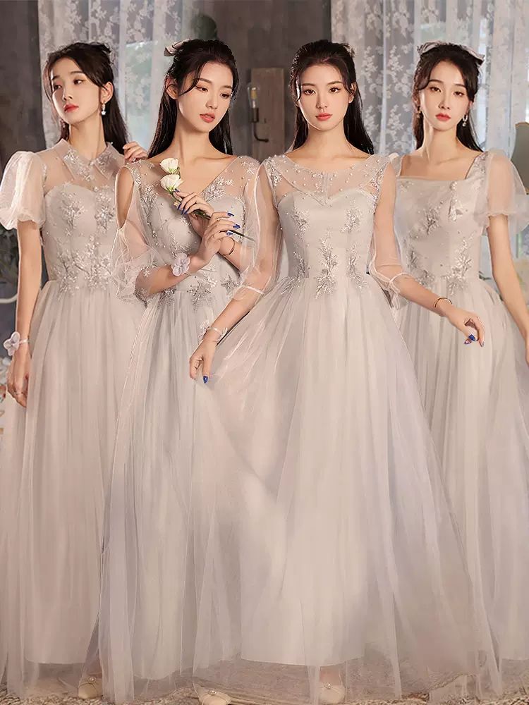 チュールウェディングドレス レディース 半袖 7分袖 パフスリーブ ランタンスリーブ Vネック フレア 透け感 きれいめ 上品 エレガント フォーマル 無地 秋 冬 謝恩会 結婚式 二次会 発表会