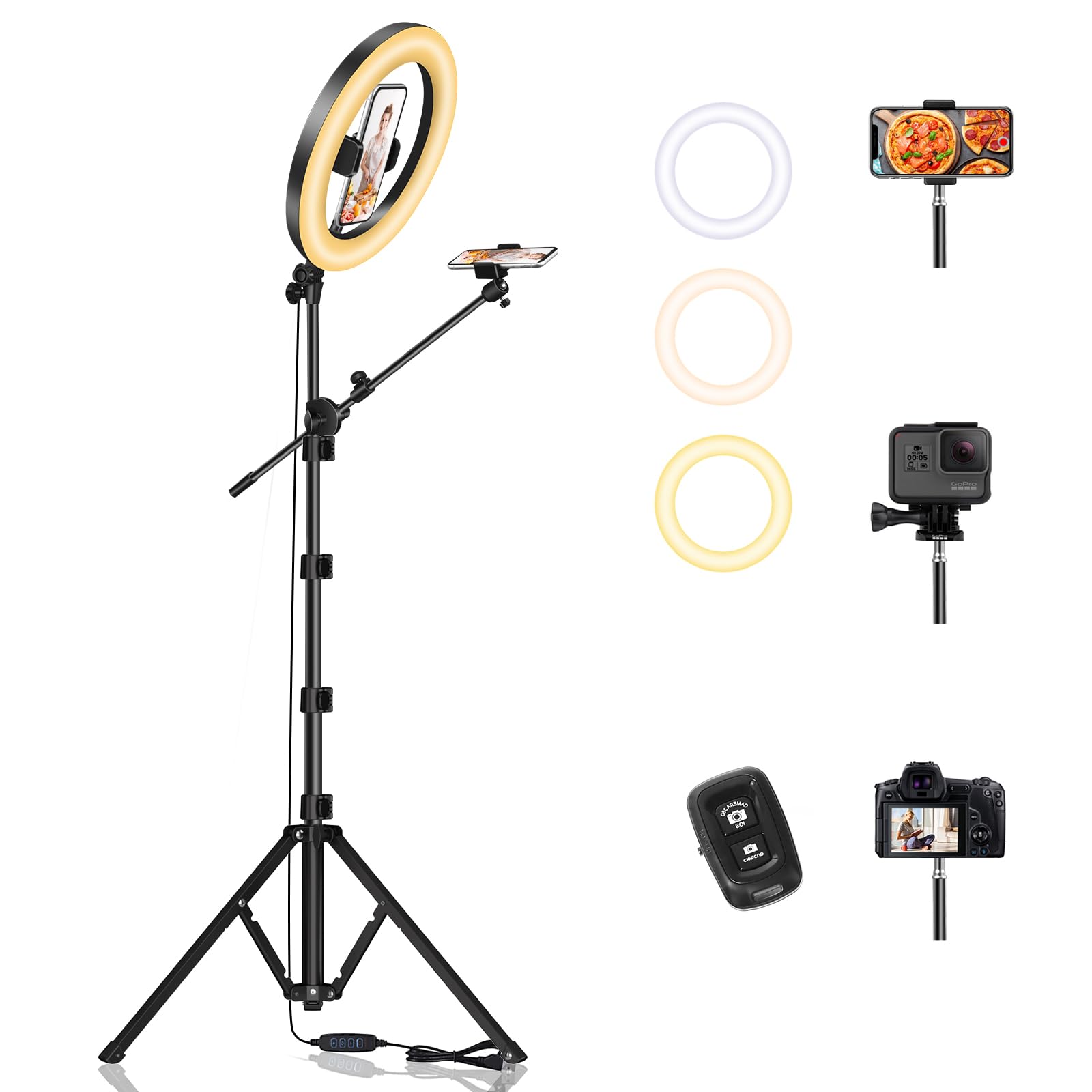 LUXSURE リングライト 撮影用ライト スマホ 三脚 ライト 俯瞰撮影 スマホスタンド ライト付き 10.5インチ 手元撮影用スマホスタンド 3色モード10段調光 リングライト 三脚 安定性良い