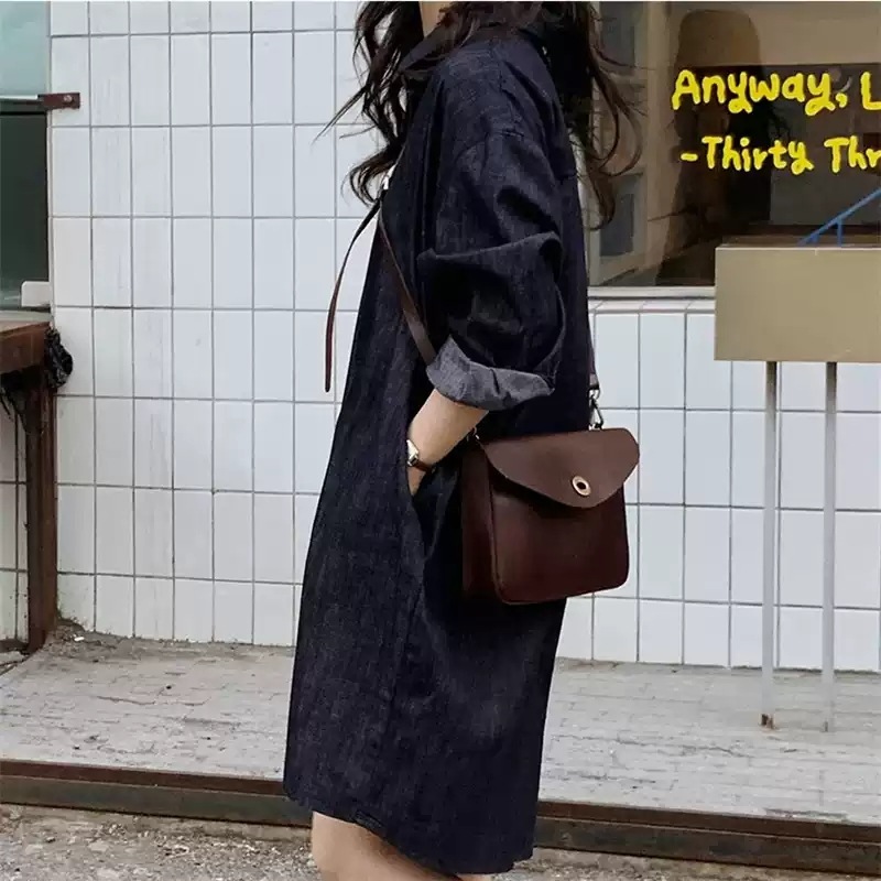 デニムシャツワンピ レディース ワンピース 膝丈 膝上 腰丈 7分袖 長袖 襟付き 角襟 ストレート 前開き デニム ブルーデニム 綿 大人可愛い きれいめ シンプル カジュアル 上品 こなれ感 ラフ