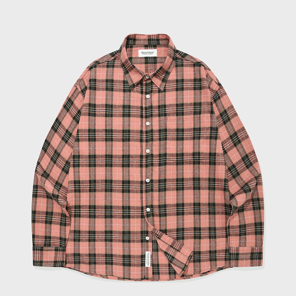 SP POCKET TARTAN CHECKED OVERFIT SHIRT-PINK