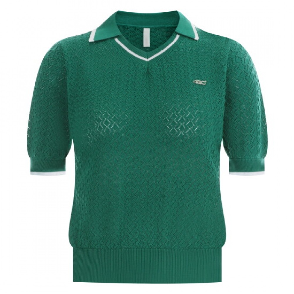 ショップアン レディース カラー切替 ゴルフ スカシ 半袖ニット Tシャツ LB-WKN-406-グリーン