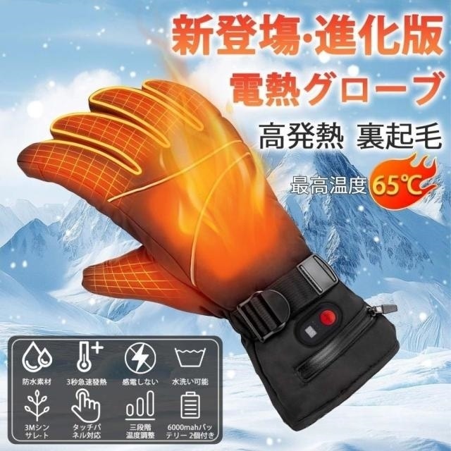 電熱グローブ 電熱手袋 ヒーター手袋 加熱グローブ 防寒手袋 手袋 作業用 スマホ/タッチパネル対応 バイク 防水 3段階温度調節対応 USB給電 指先 防寒 男女兼用