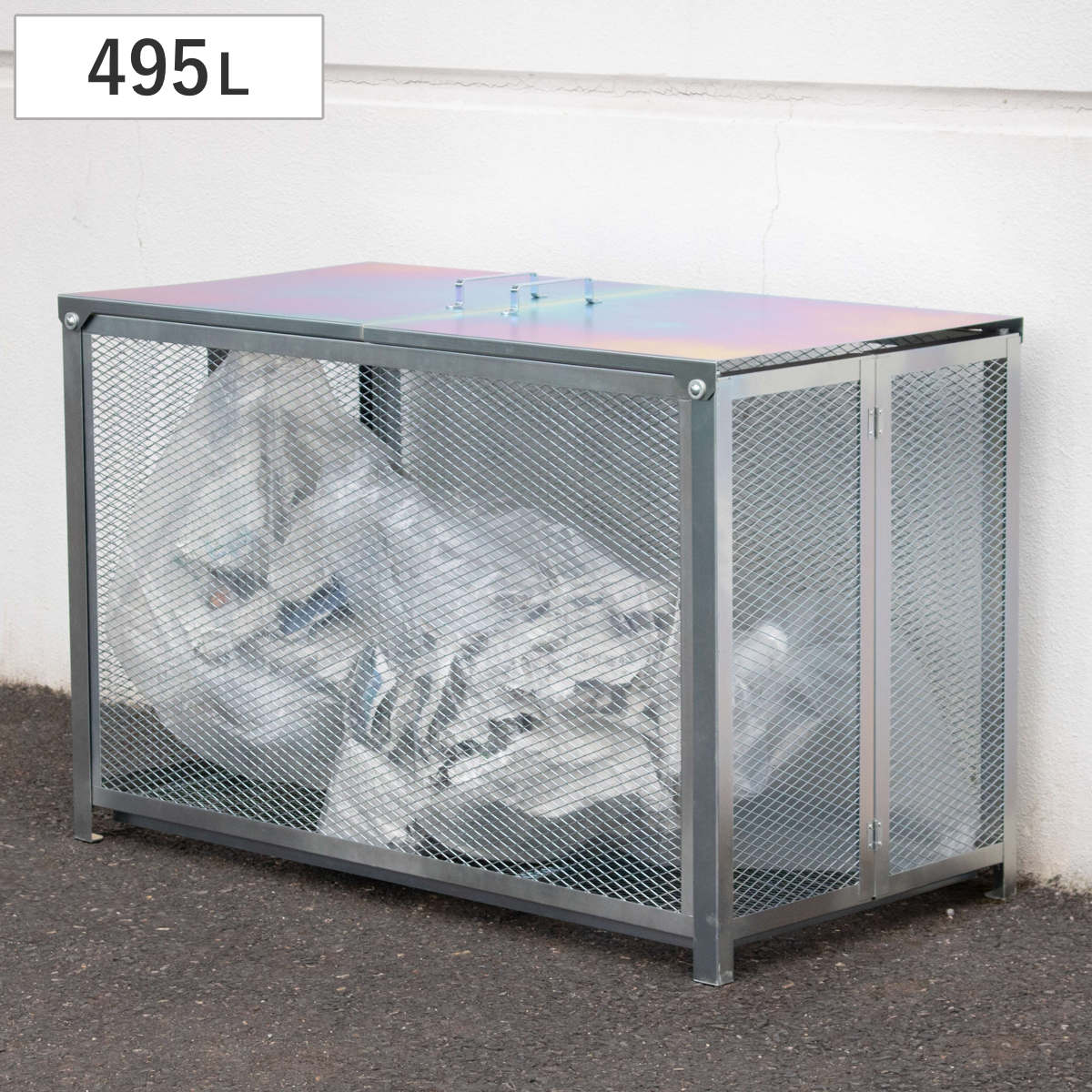 ゴミ収集 ゴミステーション 495L 組立 幅120x奥行61x高さ77cm ゴミ箱 ゴミ置き場 大容量 ゴミストッカー カラスよけ 収集ボックス 上開き 495リットル スチール製 ゴミ