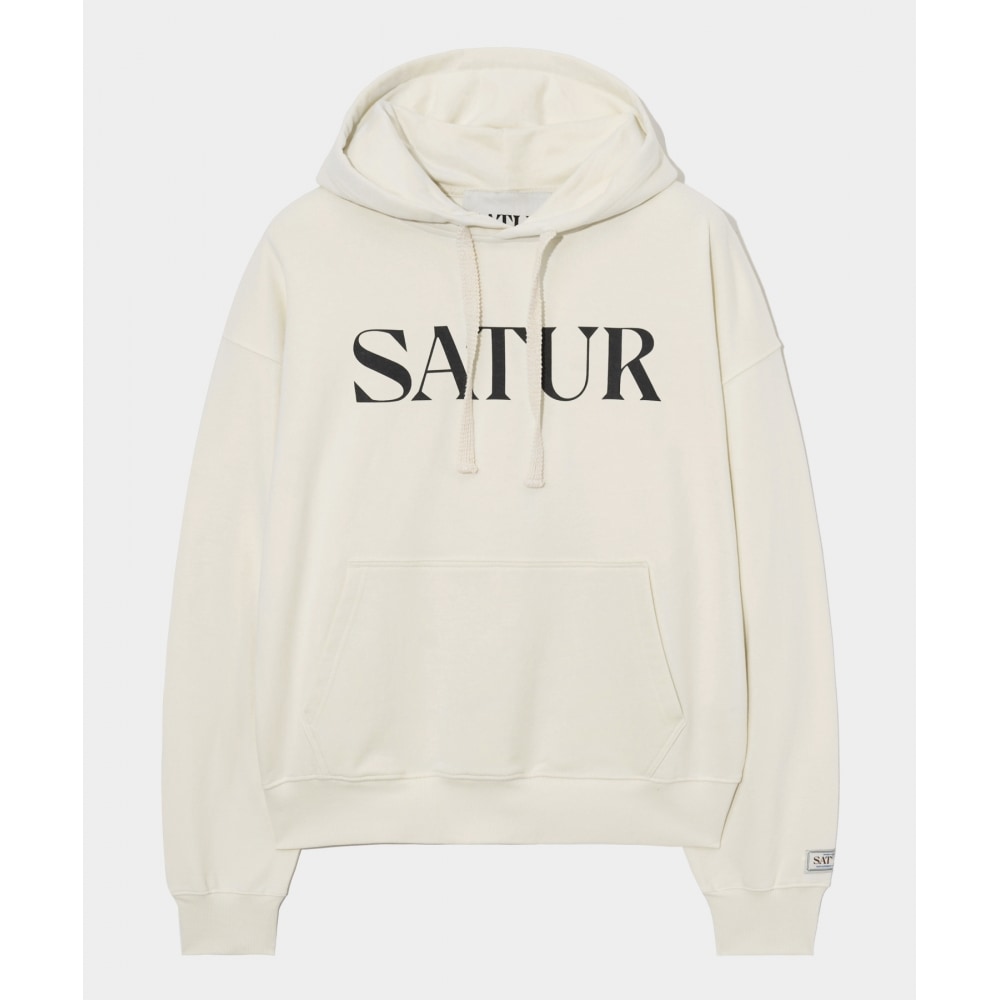 SATUR クラシックレターロゴフード付き T シャツリゾートクリーム