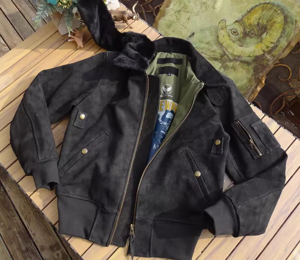 新しい 秋冬 新品　B15牛革　レトロ　本革 上品　ファー襟　フライトジャケット　メンズライダースジャケット 革ジャン Ｓ～5XL tbq884