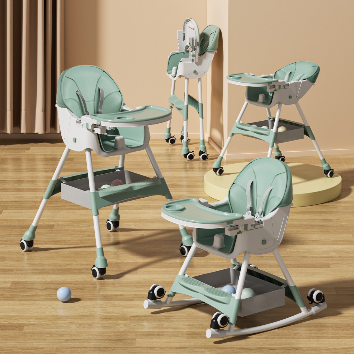 ベビーダイニングチェアロッキングチェア家庭用折りたたみ可能な調整可能なベビーダイニングシート多機能子供ダイニングテーブル