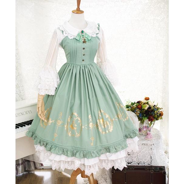 ロリータ ワンピース ジャンパースカート ロング 秋冬 ドレス 優雅 ゴールドプリント 11,476円
