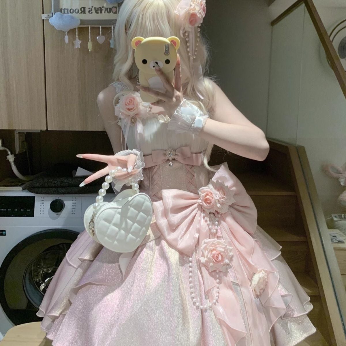 【2枚購入で 3oo円OFF！】ローズハートノットjskプリンセスドレスリトルフラワーマリロリータホワイトティーバースデープリンセスショートスカート