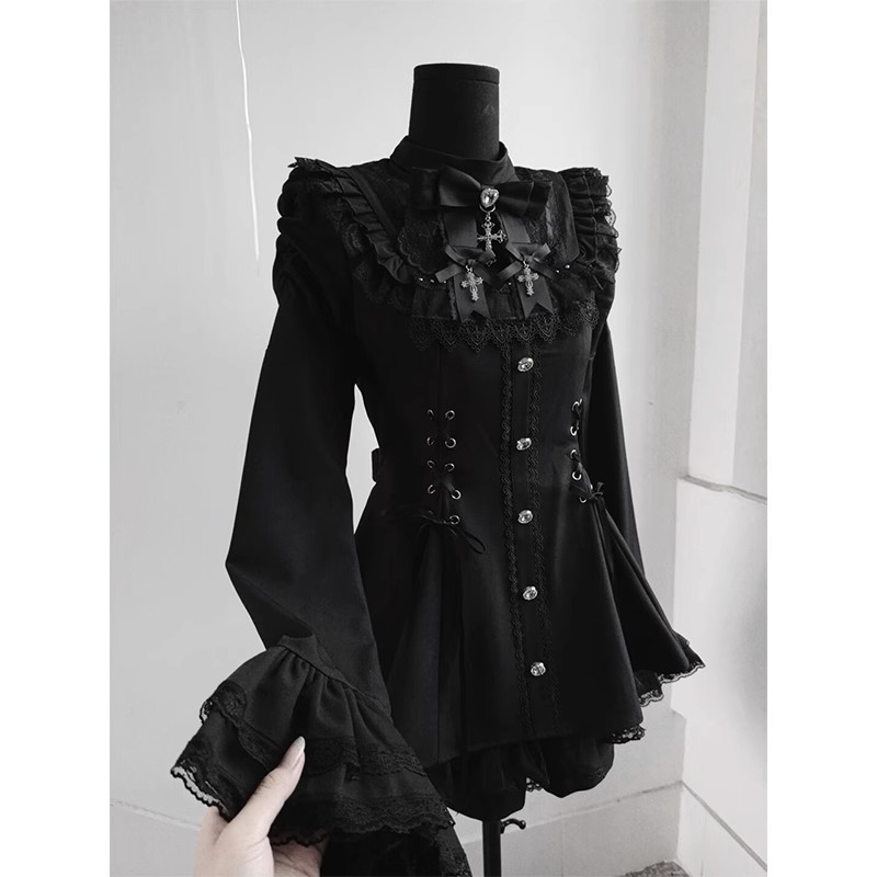 地雷系シリーズ量産型レースフレアスリーブドレススーツロリータロリータスカートレーススーツ