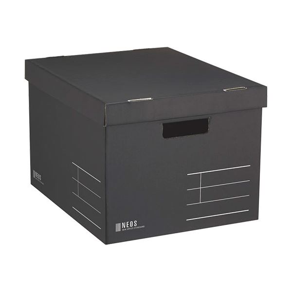 (まとめ) コクヨ 収納ボックス(NEOS)Lサイズ フタ付き ブラック A4-NELB-D 1個 (×10セット)