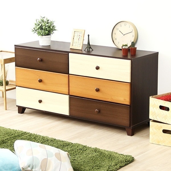 ブラウンを基調とした天然木ワイドチェスト 3段 幅117cm Loarシリーズ 日本製完成品