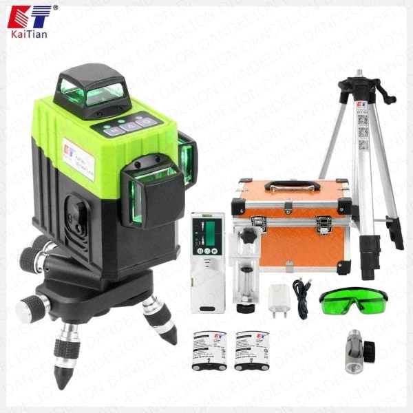 光学測定器 Kaitian フルセット グリーンレーザー レベル3D 12ライン バッテリー ロータリー/チルト機能/墨出し器 水平測定器 受光器付