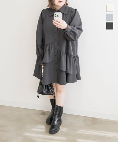 大きいサイズ レディース LL 3L 4L XL XXL XXXL CLETTEオリジナルアシメティアード長袖シャツチュニック