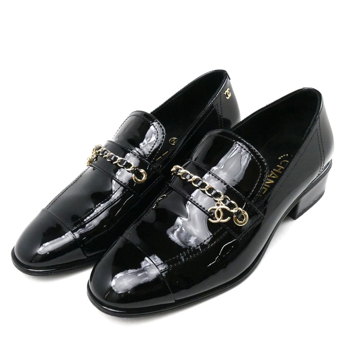 CHANEL シャネル ココマーク チャーム付 ローファー ブラック G38559 38 レディース 中古