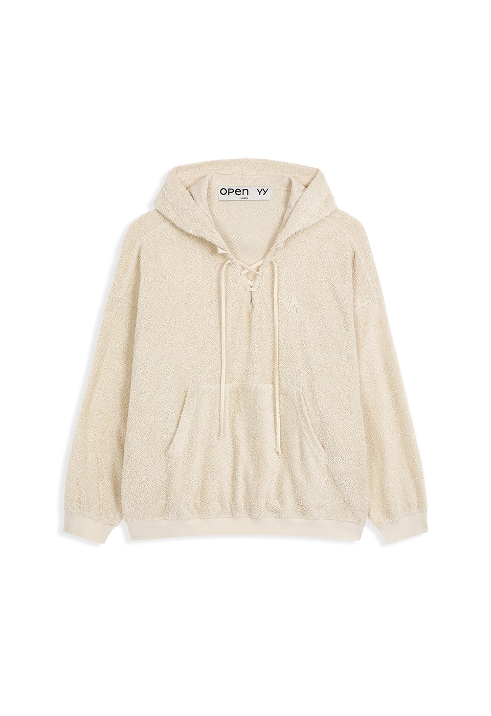 【OPEN Yy】 TERRY LACE-UP HOODIE : BEIGE