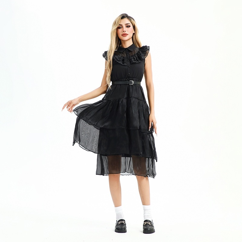 ハロウィン ダーク ゴシック アダムスファミリー ゴースト花嫁 ヴァンパイアドレス リトルブラックドレス 水曜日 コスプレ衣装