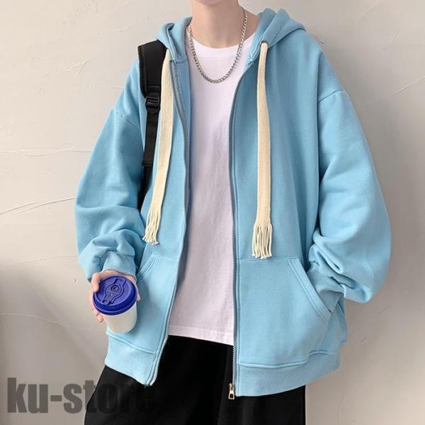 パーカー メンズ 長袖 ジップパーカー フード付き スウェット コート カジュアル シンプル おしゃれ かっこいい 無地 春秋 秋冬