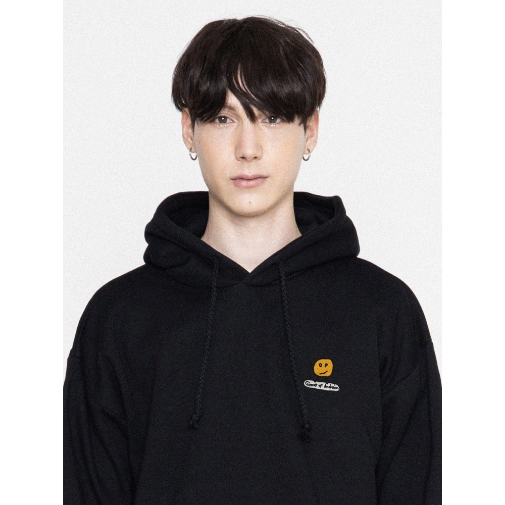 GRAVERドットボード刺繍フードティーブラック