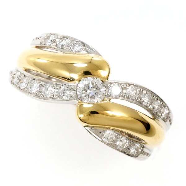 PT900 プラチナ K18YG リング 13号 ダイヤ 0.51 カード鑑別書 ジュエリー 中古