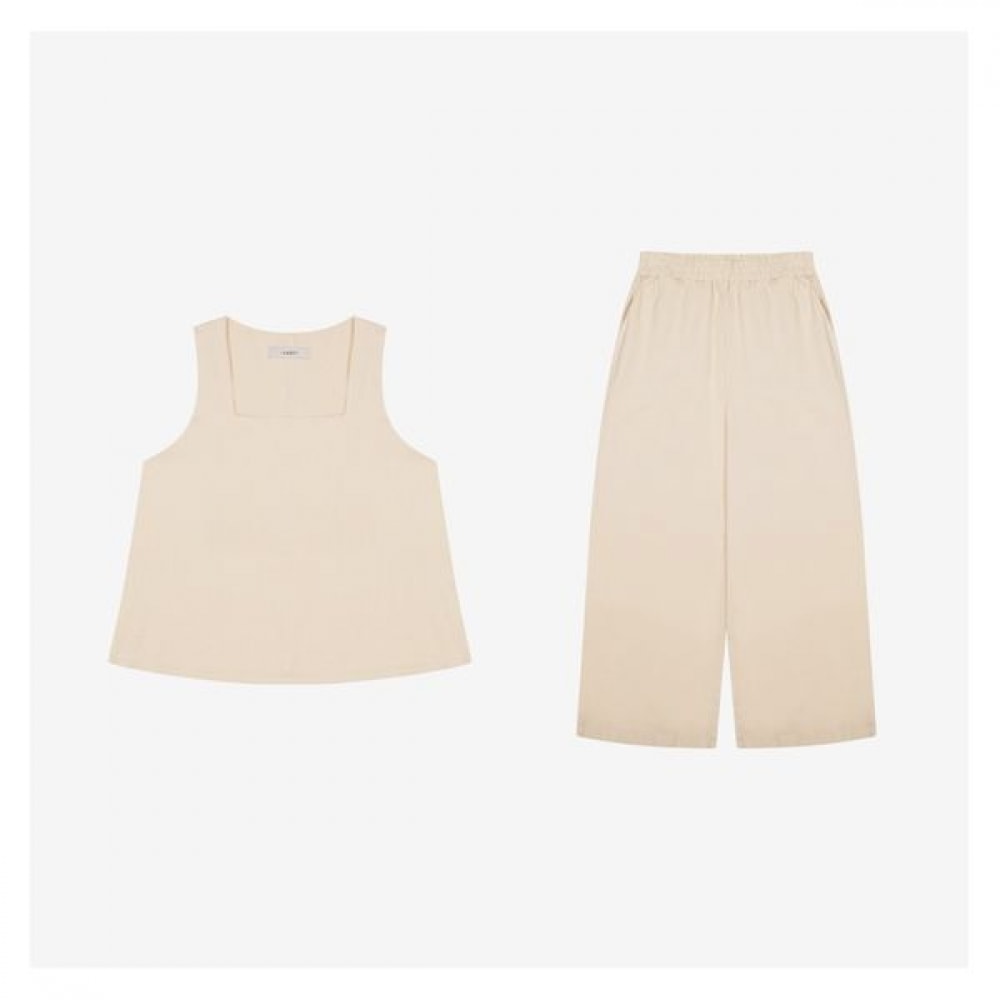 [イザベイ] リネンブレンドノースリーブ+セミワイドバンディングパンツセット (VKOAF3543) 6,116円