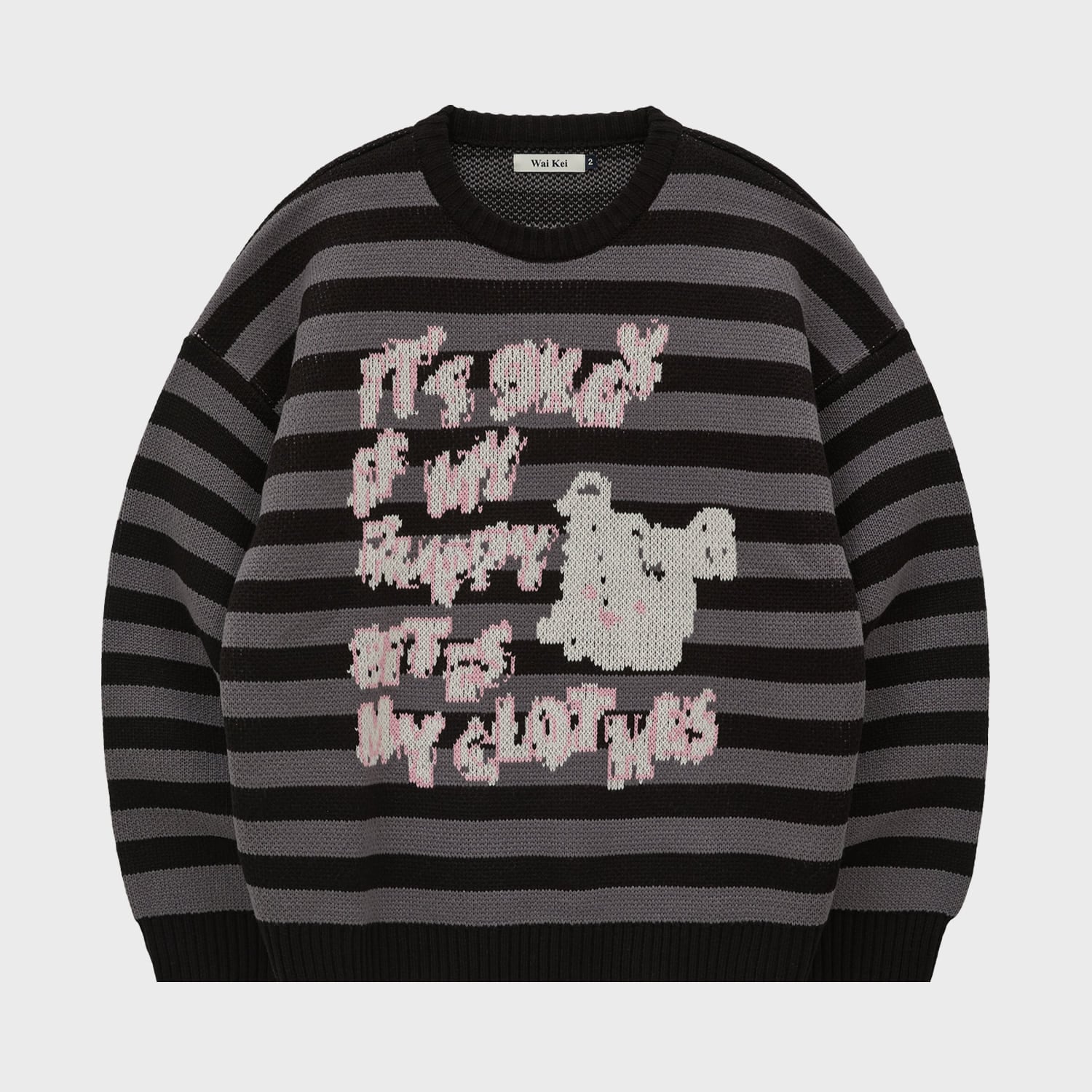 Stripe Puppy Graphic Knit BLACK
