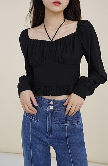 ワンショルダー スクエアネック 長袖シャツ 春 秋 甘い フレッシュ イヤートップ XS S M L トップス カットソー ショート ショート丈 長袖 スクエアネック きれいめ シンプル 大人