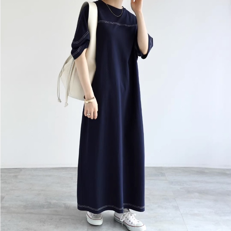 ワンピース ロング ロング丈 マキシ マキシ丈 半袖 ハイネック ストレート カジュアル 大人 おしゃれ お洒落 かっこいい 大人女子 こなれ感 ラフ メンズライク 春 夏 秋 2023 10代