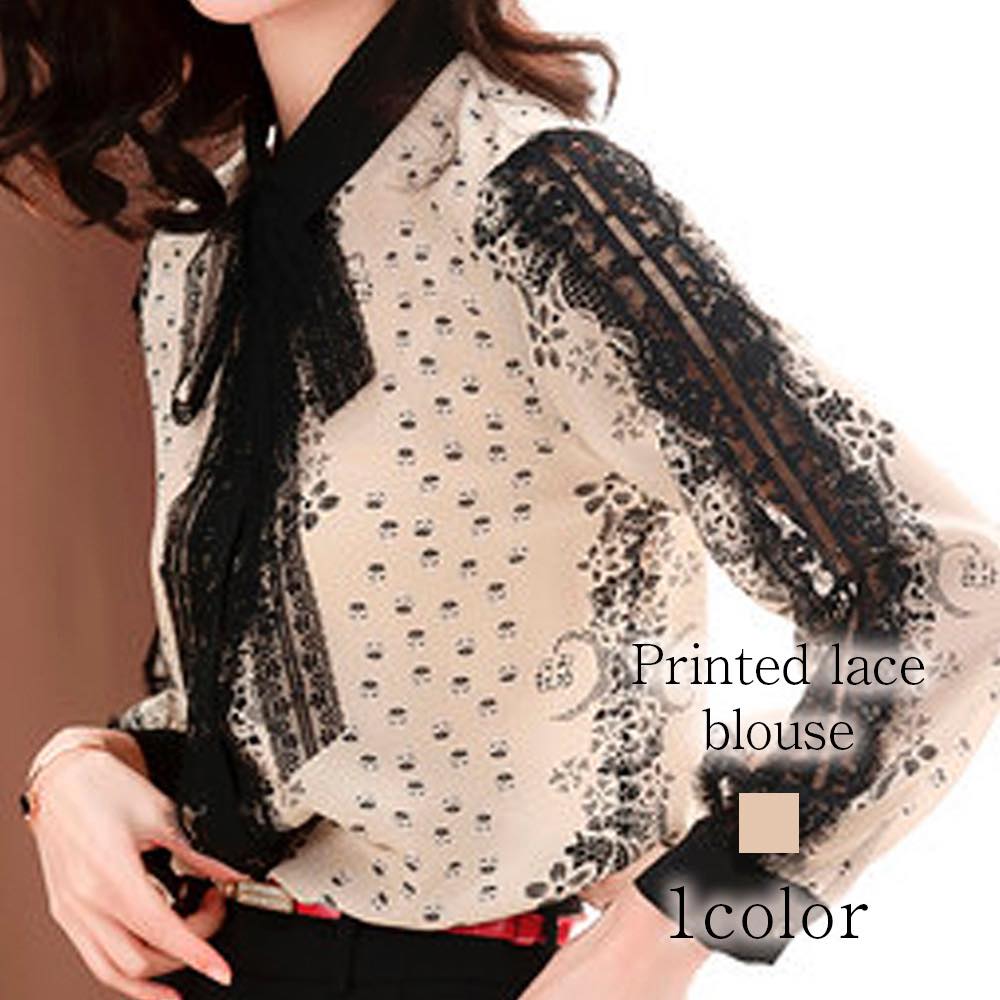 ブラウス レディース プリントレースブラウス 高品質 長袖 人気 フォーマル 白 事務服 厚手 黒 オフィス レース シフォン フリル おしゃれ ボウタイ Tシャツ カジュアル ブランド きれいめ ノ