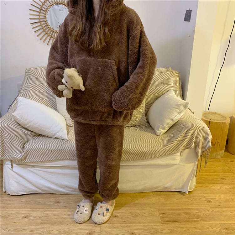 3color パジャマ セットアップ ルームウェア ナイトウェア ネグリジェ 大きめ くま柄