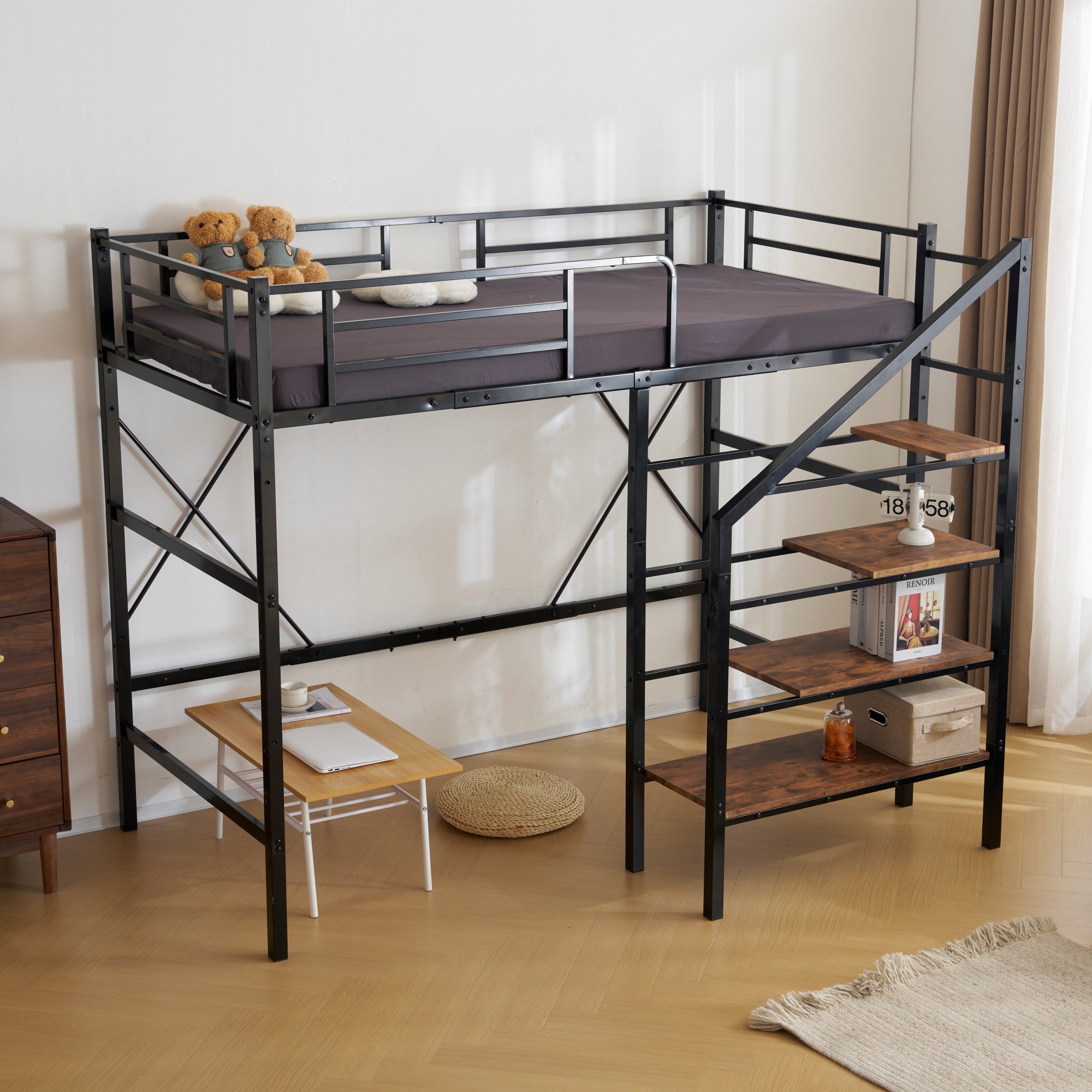 【国内へ発送&送·料·無·料】328S ロフトベッド 階段付き S パイプベッド シングル 収納 スチール 耐震 ベッド シングル パイプベッド パイプベッドフレームのみ【Sシングル】