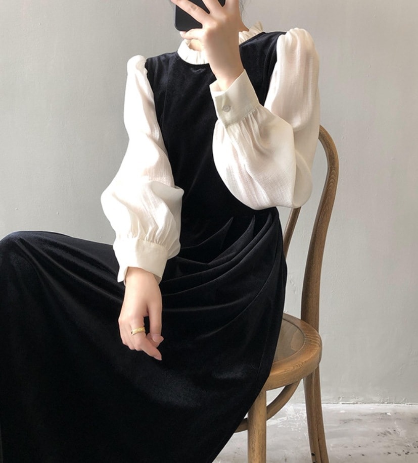 ワンピース デート レイヤード ロング丈 長袖 可愛い きれいめ 上品 おしゃれ かっこいい 可愛い ラブリー キュート ガーリー クール モード系 セクシー エレガント 存在感 フォーマル