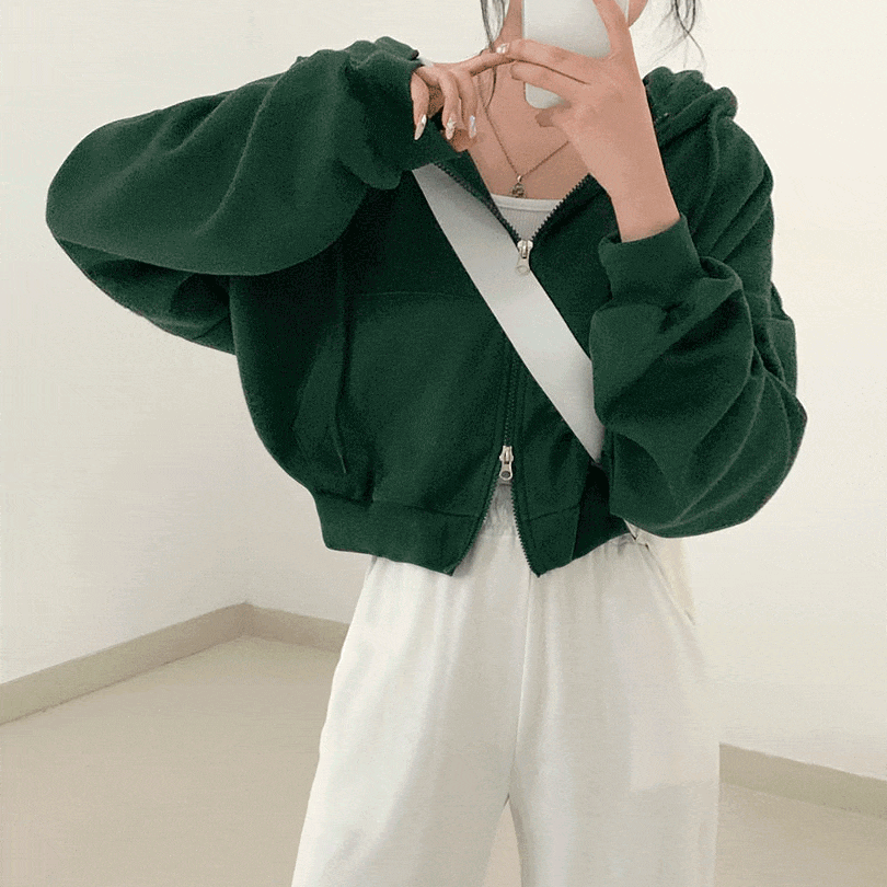 韓国の女性ファッション / [5color] ツーウェイフードジップアップ jp1080