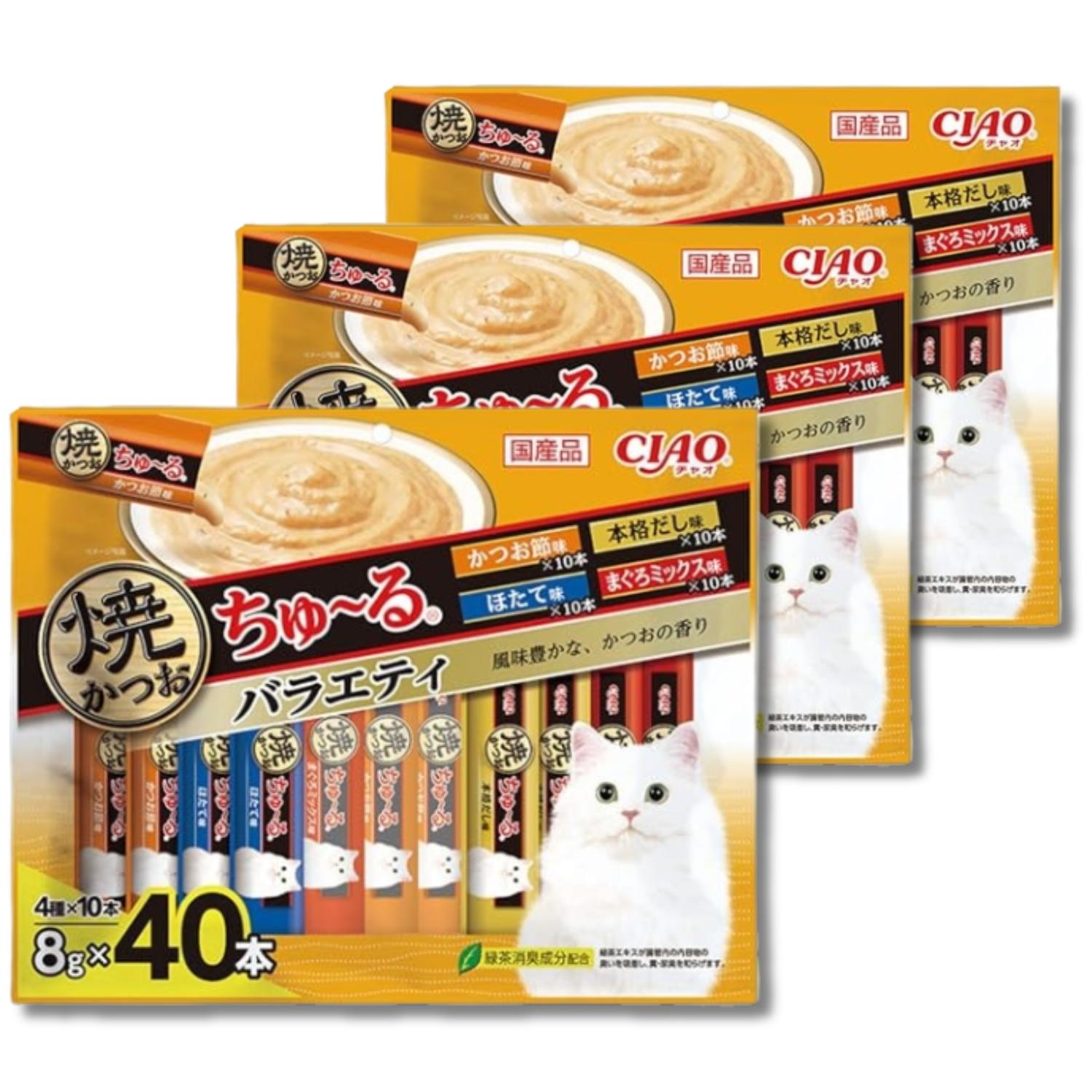 3個セット いなば 焼かつおちゅ～る バラエティ 8g×40本 猫用 おやつ CIAO