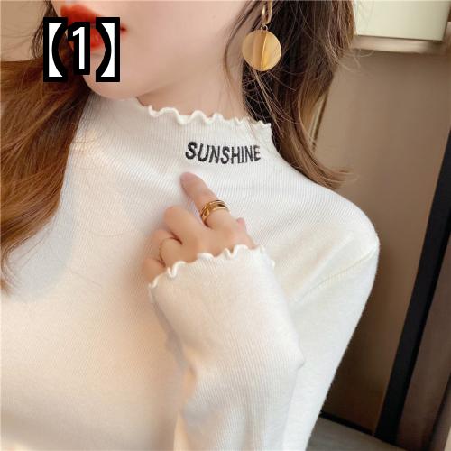 レディース セーター ニット トップス カットソー カジュアル オフィス 長袖 着痩せ スリム ハイネック シンプル 無地 ロゴ 白 黒 グレー おしゃれ 5,607円