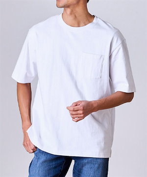 メンズ Tシャツ ヘビーウェイトオーバーサイズポケット付５分袖Tシャツ オフホワイト チャコール ネイビー 黒