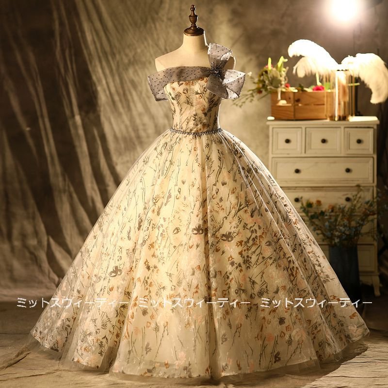 演奏会 花柄 ステージ カラードレス ウェディングドレス プリンセスラインドレス ロングドレス 発表