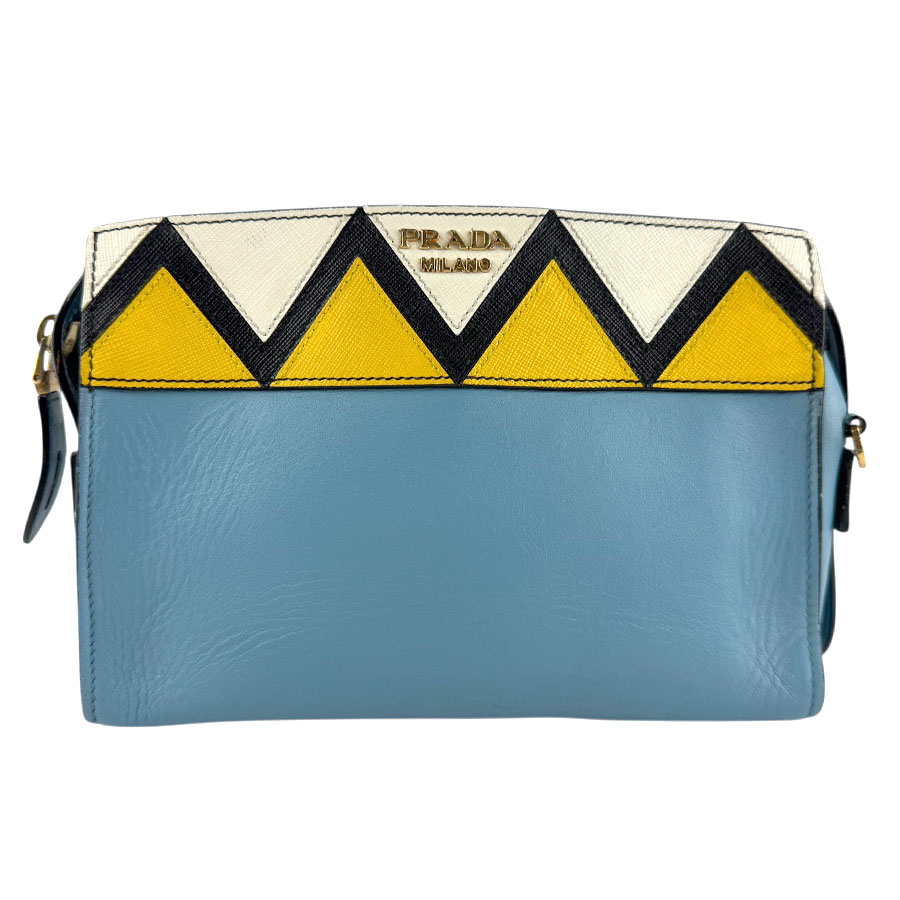 プラダ PRADA ショルダーバッグ レザー ライトブルー×イエロー×ホワイト×ブラック レディース z7740