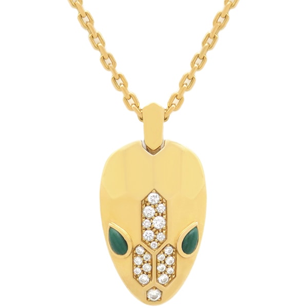 ブルガリ BVLGARI ネックレス セルペンティ セドゥットーリ K18YG ダイヤモンド マラカイト イエローゴールド 750AU 【中古】