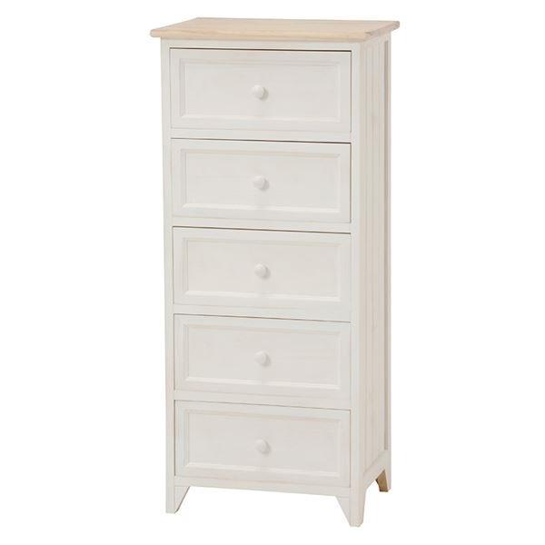 リビングチェスト/サイドチェスト5段 木製/桐 幅41cm シャビーシック アンティークホワイト（白）